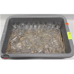 BUS BIN OF MANY PLASTIC SHOT GLASSES