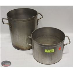 LOT OF 2 ALUMINUM STOCK POTS. APPROX. 10QT & 20QT