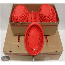 LOT OF 3 BOXES OF RED PLASTIC SERVING BASKETS.