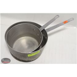 LOT OF 2 ALUMINUM SAUCE PANS. APPROX 12QT & 10QT