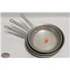 Image 1 : STACK OF 3 ALUMINUM FRYING PANS, TWO- 9", ONE - 8"