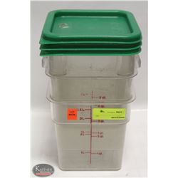 THREE 4QT CAMBRO INGREDIENT BINS W/ 3 GREEN LIDS