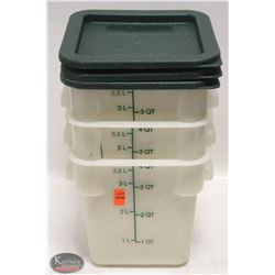 THREE CARLISLE 4QT INGREDIENT BINS W/ 3 GREEN LIDS