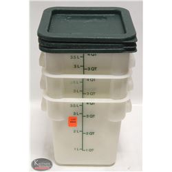 THREE CARLISLE 4QT INGREDIENT BINS W/ 3 GREEN LIDS