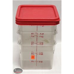 THREE CAMBRO 6QT INGREDIENT BINS W/ 3 RED LIDS