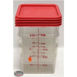 THREE CAMBRO 6QT INGREDIENT BINS W/ 4 RED LIDS