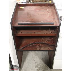 RED WOOD TONE PODIUM. 25"X20"X45.5"