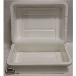 LOT OF 2 NEW 5" DEEP WHITE TOTE BOXES / BUS PANS