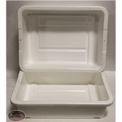 LOT OF 2 NEW 5" DEEP WHITE TOTE BOXES / BUS PANS