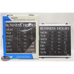 TWO 14" X 13" TABBEE BUSINESS HOURS HEADLINE SIGN
