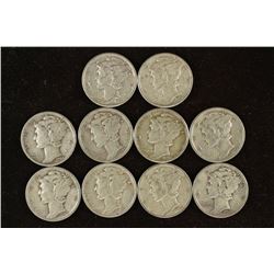 10 ASSORTED 1940'S MERCURY DIMES