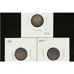 1907-C, 1912 & 1919-C NEWFOUNDLAND SILVER 10 CENTS