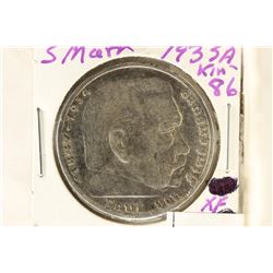 1935-A GERMAN SILVER 5 MARK EXTRA FINE
