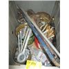 Image 1 : BOX OF ASST. ANCHOR BOLTS, PIPE WRENCH, CROWBAR, ETC.