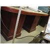 Image 1 : WOOD TRIMMED ARBORITE TOP DUAL PEDESTAL OVAL OFFICE TABLE