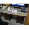 Image 2 : WOOD TRIMMED ARBORITE TOP DUAL PEDESTAL OVAL OFFICE TABLE