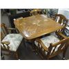 Image 2 : WOODEN DINING TABLE WITH 4 CHAIRS ON CASTERS. TABLE TOP ROUGH