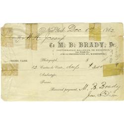 Mathew Brady 1862 Document Signed "M Brady"