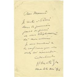 Henri Matisse Autograph Letter Signed