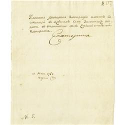 Catherine II of Russia Document Signed 1768