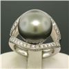 Image 5 : 14k White Gold Large 14.5mm Tahitian Pearl Solitaire Ring w/ 2.00 ctw Pave Diamo