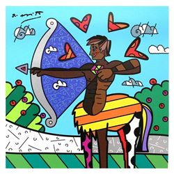 Britto, "Sagittarius Black" Hand Signed Limited Edition Giclee on Canvas; Authen