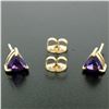 Image 5 : 14k Yellow Gold 1.20 ctw Prong Set Trillion Cut Amethyst Solitaire Stud Earrings