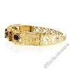 Image 2 : Vintage 14kt Yellow Gold 4.50 ctw Garnet Etched Open Wide Bangle Bracelet