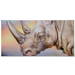 "White Rhino" Limited Edition Giclee on Canvas by Martin Katon, Numbered and Han