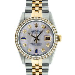 Rolex Mens 2 Tone Mother Of Pearl Diamond 36MM Datejust Wristwatch