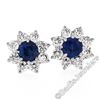 Image 1 : Sterling Silver Blue Crystal & CZ Halo Stud Earrings w/ 14kt White Gold Posts