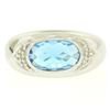 Image 4 : 14K White Gold Oval Checkerboard Cut Bezel Blue Topaz Solitaire & Diamond Ring