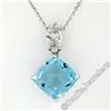 Image 1 : 14kt White Gold 4.12 ctw Cushion Aquamarine & Marquise Diamond Dangle Pendant