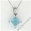 Image 5 : 14kt White Gold 4.12 ctw Cushion Aquamarine & Marquise Diamond Dangle Pendant