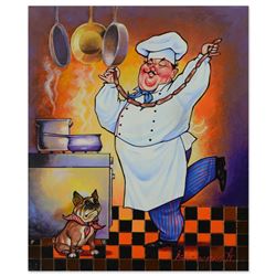 Alexander Ischenko, "Dog and the Chef" Original Acrylic Painting on Canvas, Hand