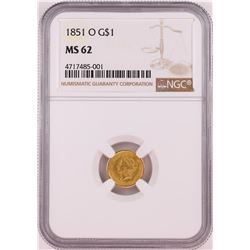 1851-O T-1 $1 Gold Dollar Coin NGC MS62