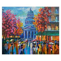Yana Rafael, "Town Hall Promenade" Hand Signed Original Painting on Canvas with