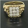 Image 7 : Mens 14K Two Tone Gold Nugget Design .90 ctw Round BRILLIANT Diamond Cluster Rin