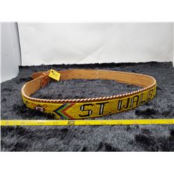 Leather belt with loomed beads, St. Walburg, 39” long