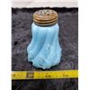 Image 1 : Blue milk glass salt, Leaf swirl, circa 1900