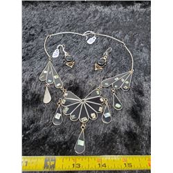 Blossom necklace marked Alpaca, Mexico and pierced drop earrings