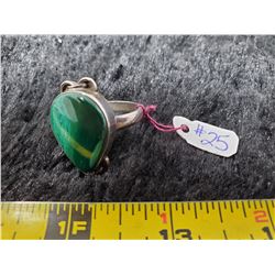 Sterling ring with malachite stone, marked 925, size 9