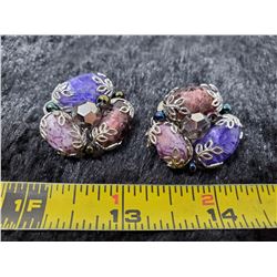 Hobe purple and silver tone clip earrings