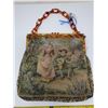 Image 2 : 124. Vintage fabric purse, bakelite clasp and handle, silk lined, made in France