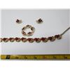 Image 3 : 136. Demi-purare, red rhinestone broach, necklace and earring set