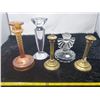 Image 1 : Lot of candlesticks, brass, glass, iridescent (5)