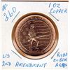 Image 1 : 1 OUNCE .999 COPPER - US RIGHT TO BEAR ARMS - 2ND AMENDMENT - 1OZ COPPER COIN