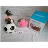 Image 1 : 3 Banks. Silver duck with Key, soccer ball & mason jar piggy.