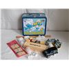 Image 1 : Smurf metal lunchbox filled with games and toys.