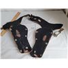 Image 2 : Nice Vintage toy gun holster. Leather belt, riveted with heavy ornate holsters, buckle and keeps.